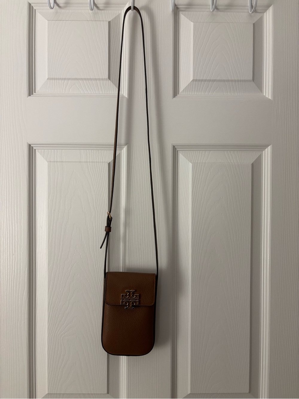 Tory Burch Brown Pebbled Leather Crossbody Phone Pouch